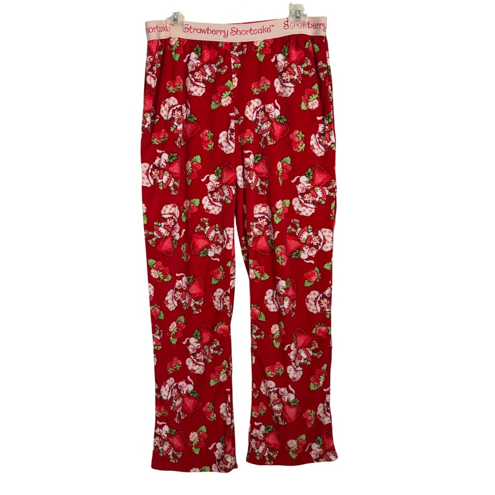 Strawberry Shortcake Plush Pajama Pants Womens Size M Red‎ Nostalgia Y2K Fleece